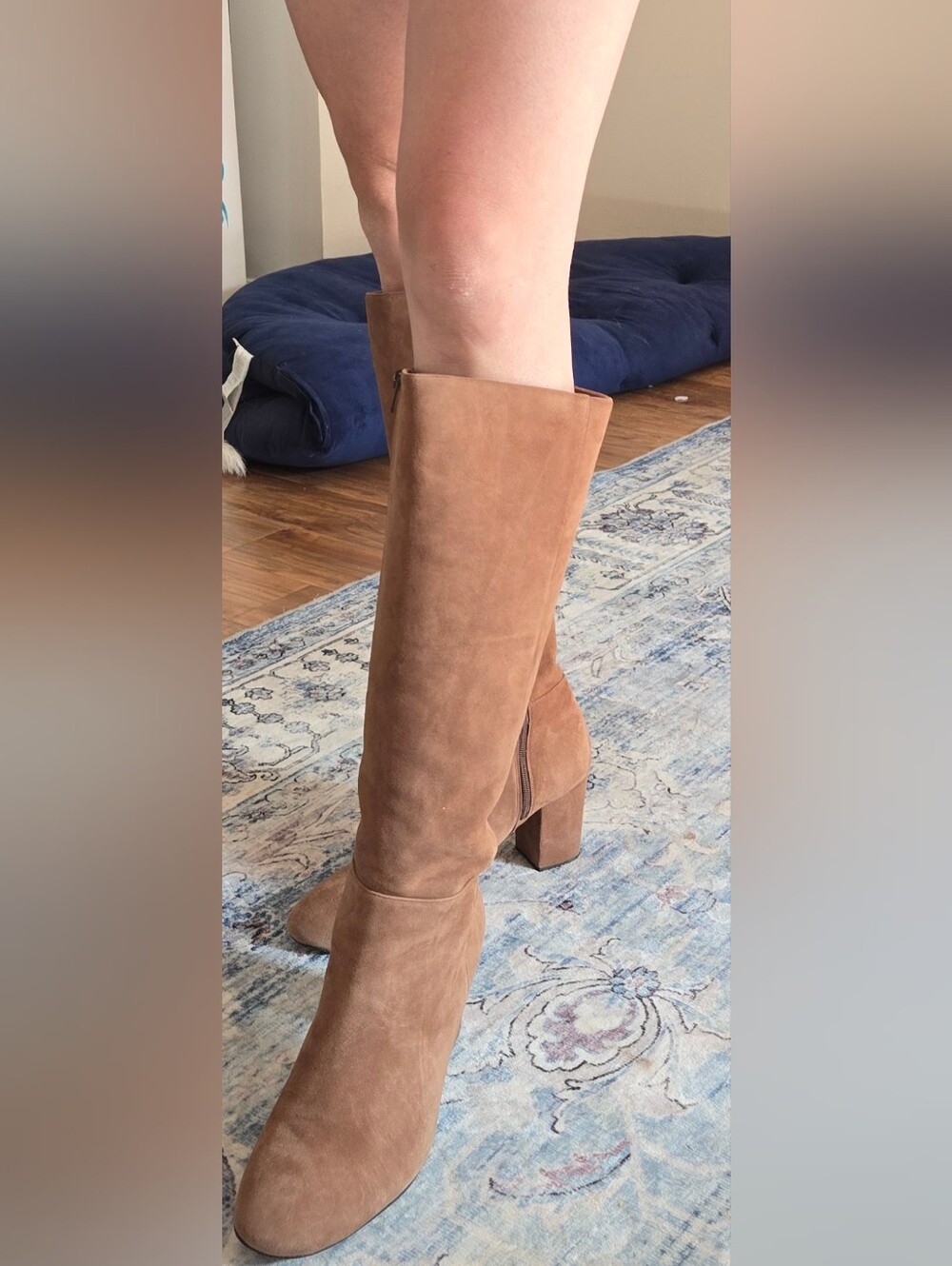 Ann Taylor Suede Knee-High Block Heel Boots in Taupe